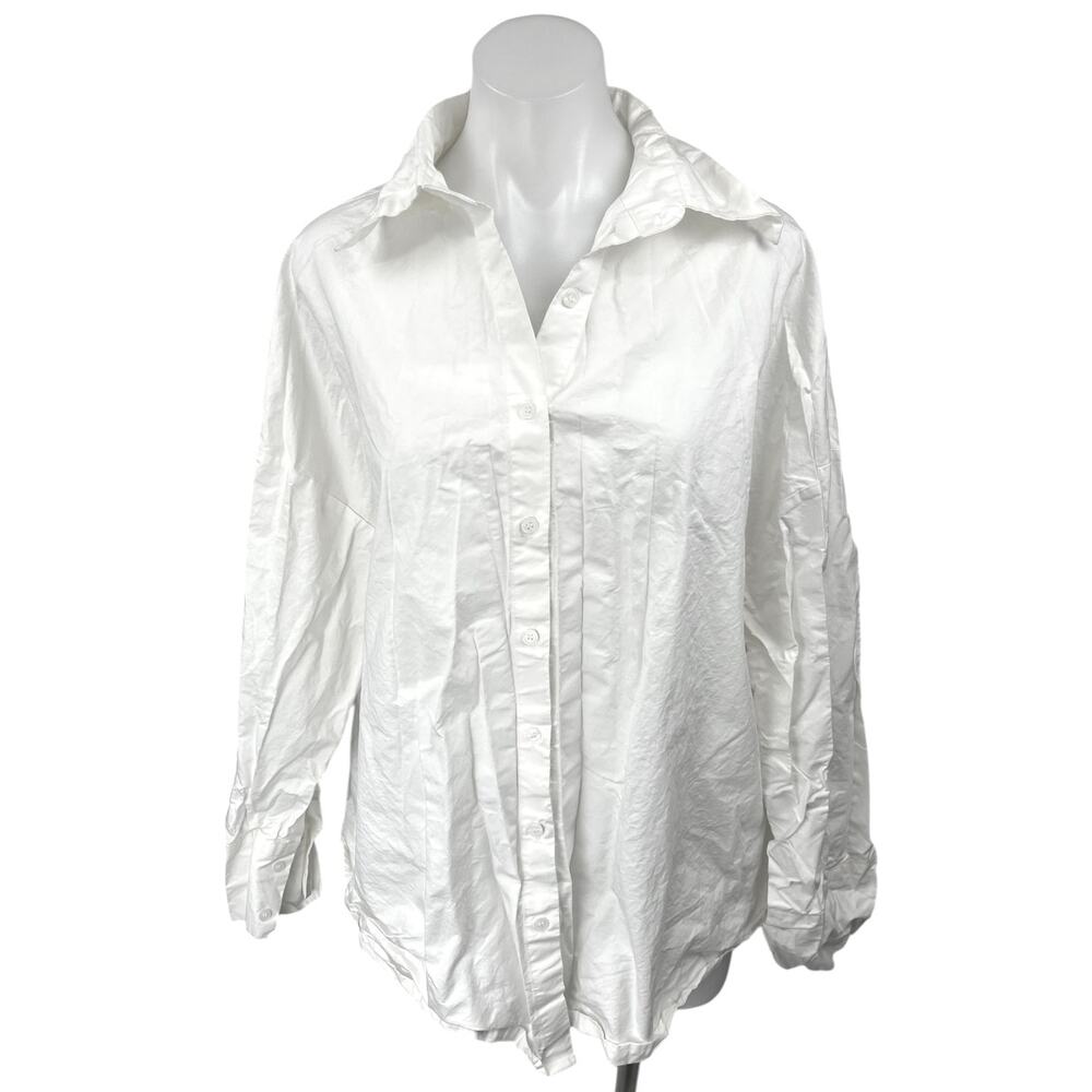 Storets Women's White Long Sleeve Loose Fit Button Down Shirt Top Size S/M